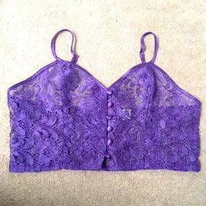 Feminine Purple Lace Cami Covered Satin Buttons Down front Adjustable Straps